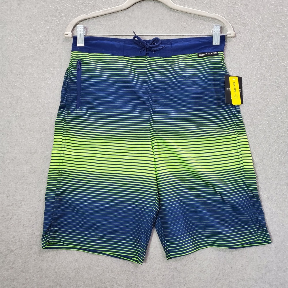 Body Glove Boys Swimwear XL Blue Striped Trunks Built In Brief 50 UPF NWT
